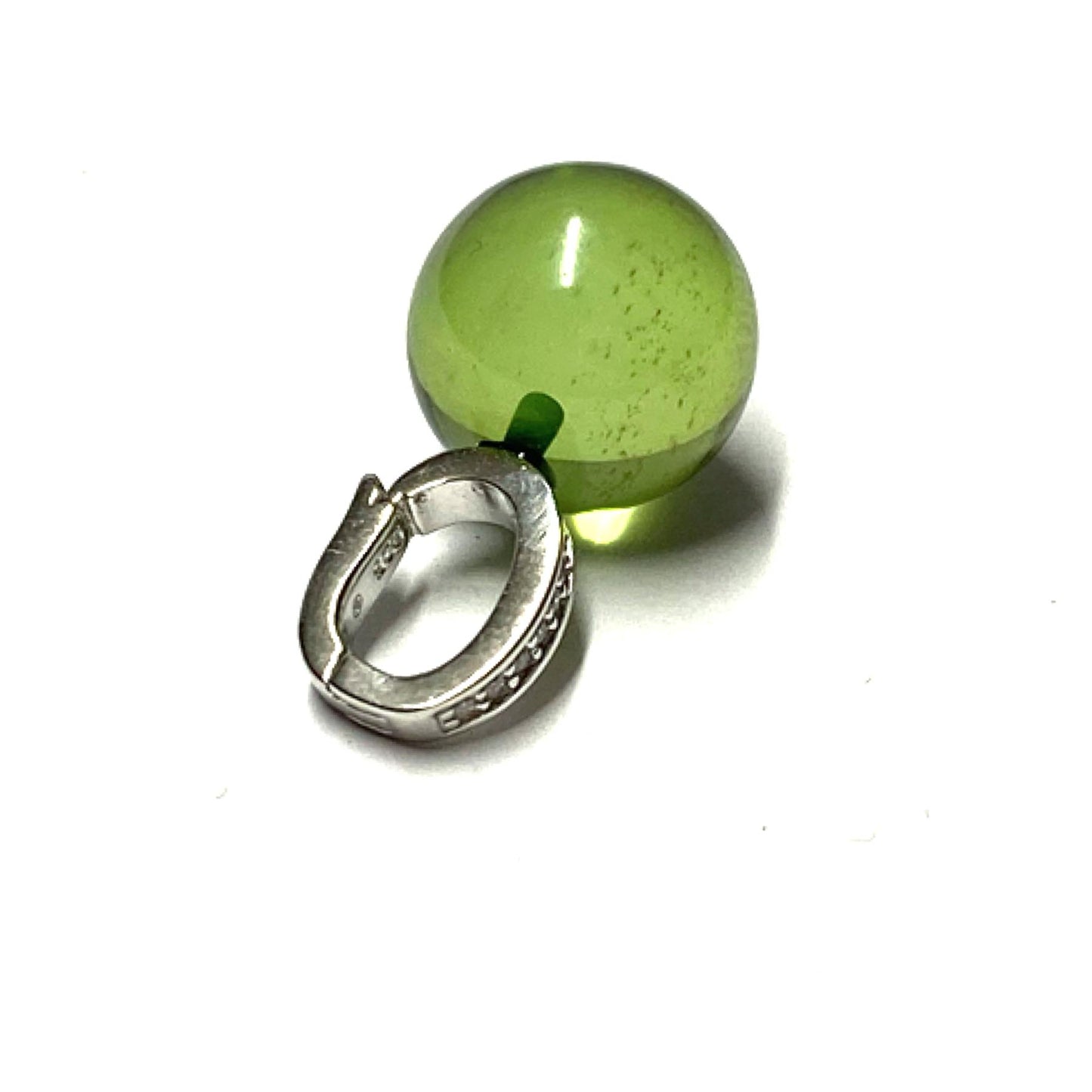 Anhänger 925 Silber rhodiniert Zirkonia + karibischer Bernstein flaschengrün Kugel 12mm geschliffen Clipanhänger Kettenanhänger