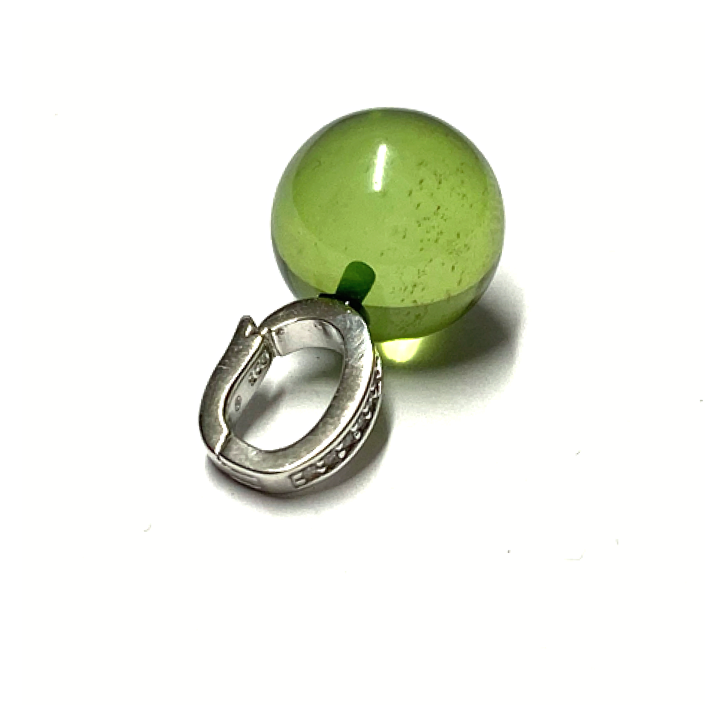 Anhänger 925 Silber rhodiniert Zirkonia + karibischer Bernstein flaschengrün Kugel 12mm geschliffen Clipanhänger Kettenanhänger