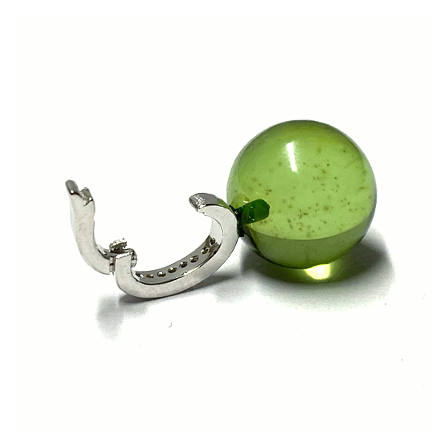 Anhänger 925 Silber rhodiniert Zirkonia + karibischer Bernstein flaschengrün Kugel 12mm geschliffen Clipanhänger Kettenanhänger