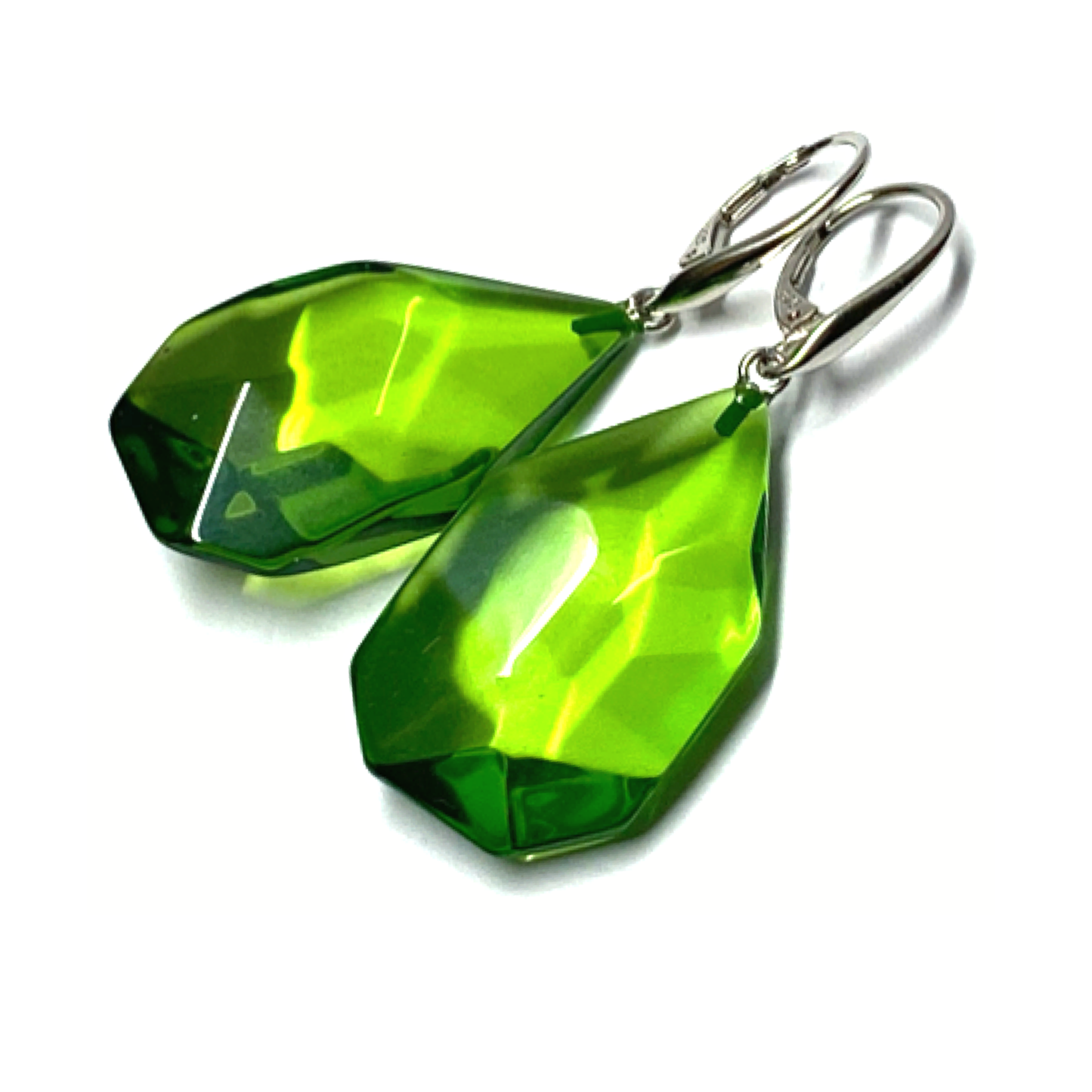 Ohrring 925 Silber rhodiniert Bernstein grün (karibischer Bernstein) Tropfen geschliffen Ohrhänger Ohrbrisur