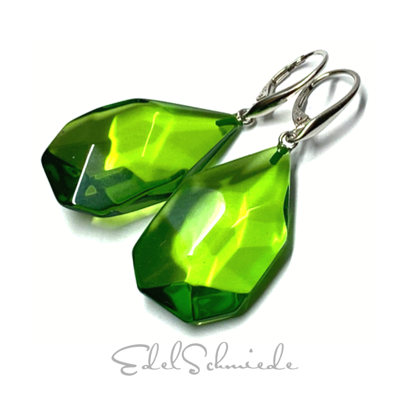 Ohrring 925 Silber rhodiniert Bernstein grün (karibischer Bernstein) Tropfen geschliffen Ohrhänger Ohrbrisur