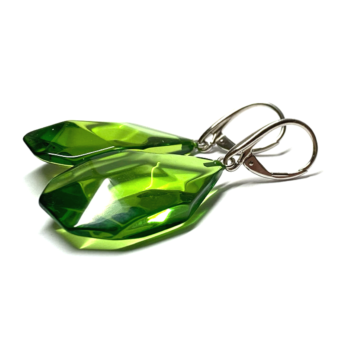 Ohrring 925 Silber rhodiniert Bernstein grün (karibischer Bernstein) Tropfen geschliffen Ohrhänger Ohrbrisur