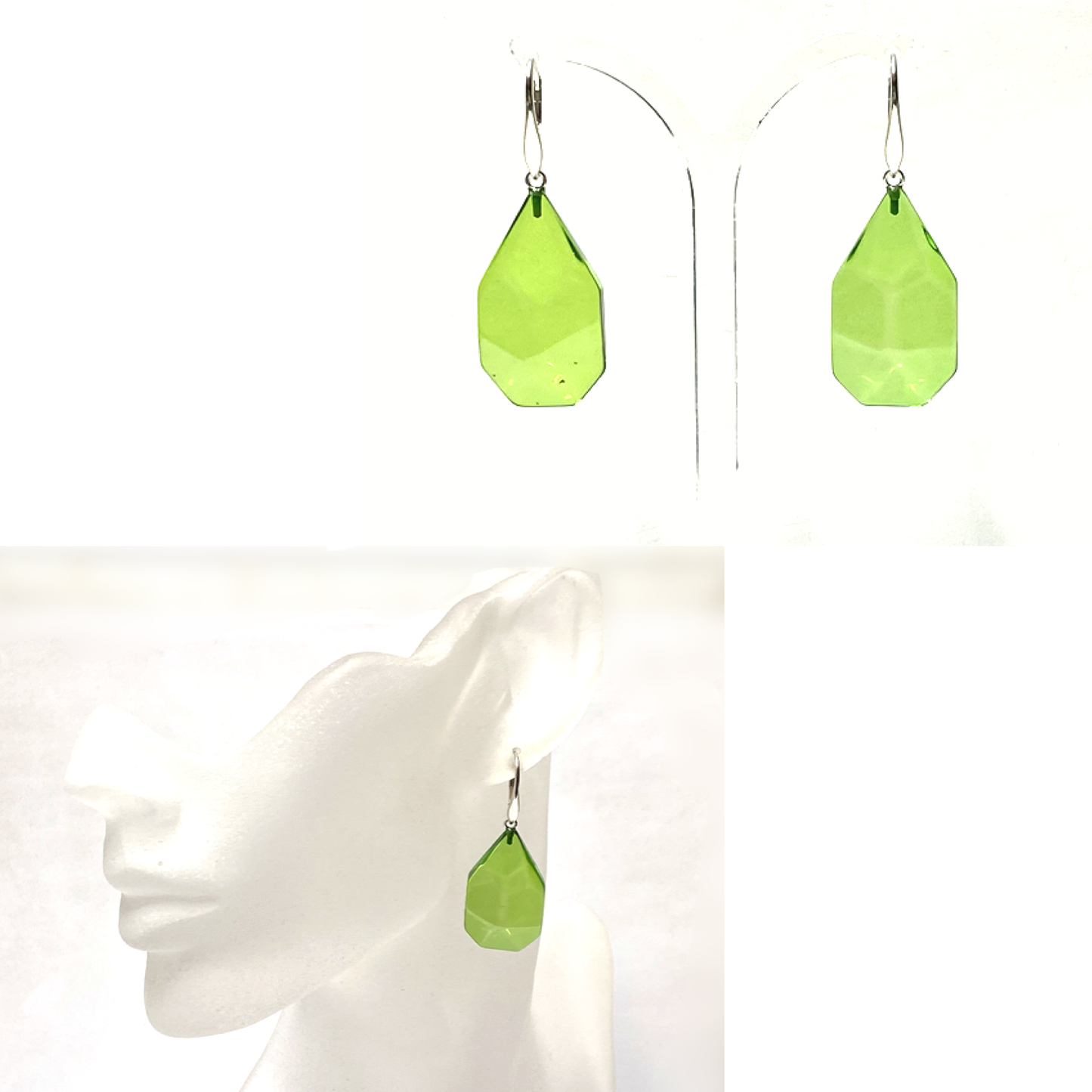 Ohrring 925 Silber rhodiniert Bernstein grün (karibischer Bernstein) Tropfen geschliffen Ohrhänger Ohrbrisur