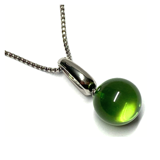 Silberanhänger 925/- rhodiniert karibischer Bernstein grün Kugel 14mm Kettenanhänger inklusive Kette 46cm