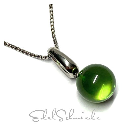 Silberanhänger 925/- rhodiniert karibischer Bernstein grün Kugel 14mm Kettenanhänger inklusive Kette 46cm