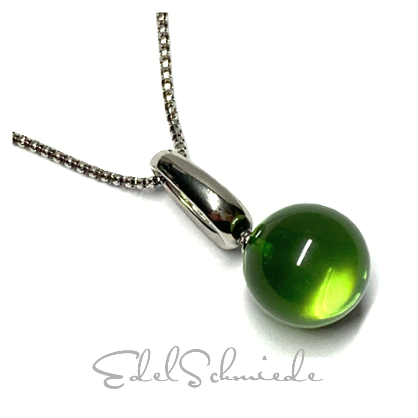 Silberanhänger 925/- rhodiniert karibischer Bernstein grün Kugel 14mm Kettenanhänger inklusive Kette 46cm