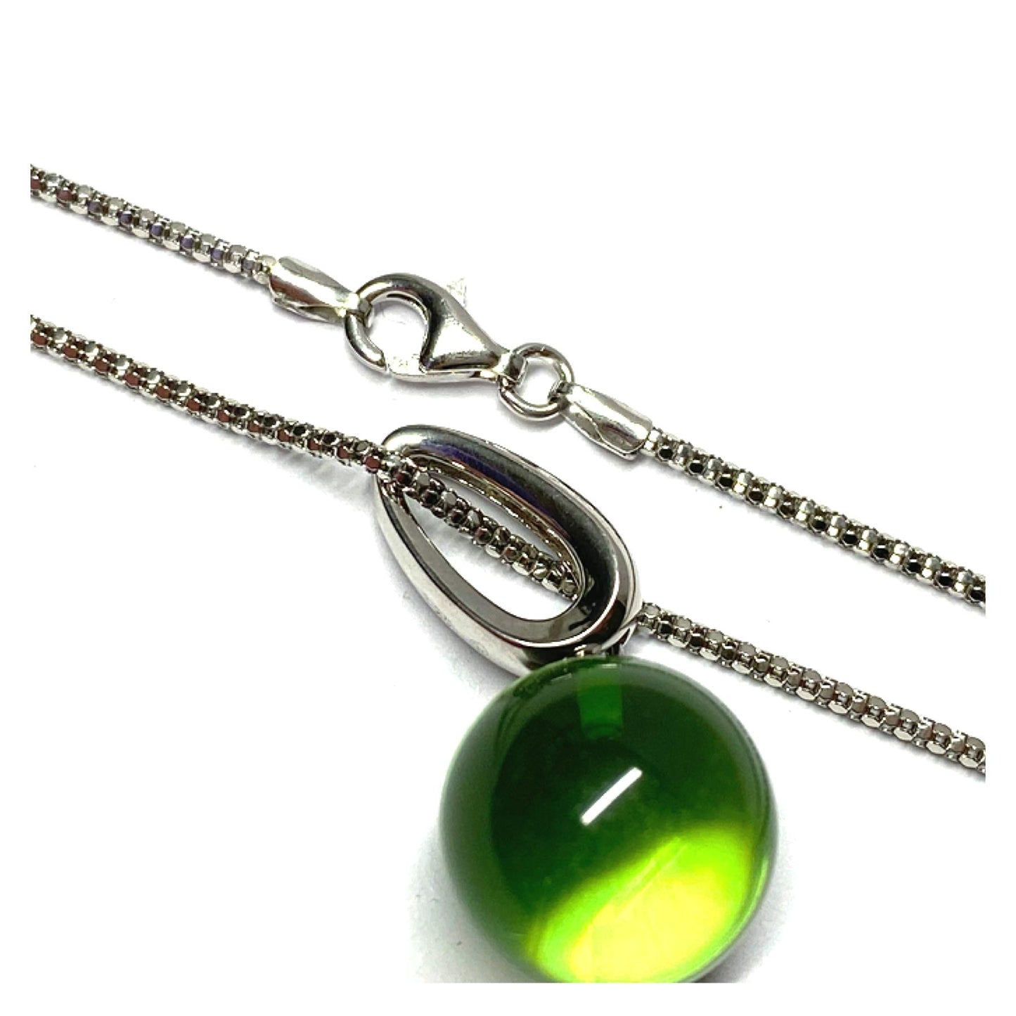 Silberanhänger 925/- rhodiniert karibischer Bernstein grün Kugel 14mm Kettenanhänger inklusive Kette 46cm