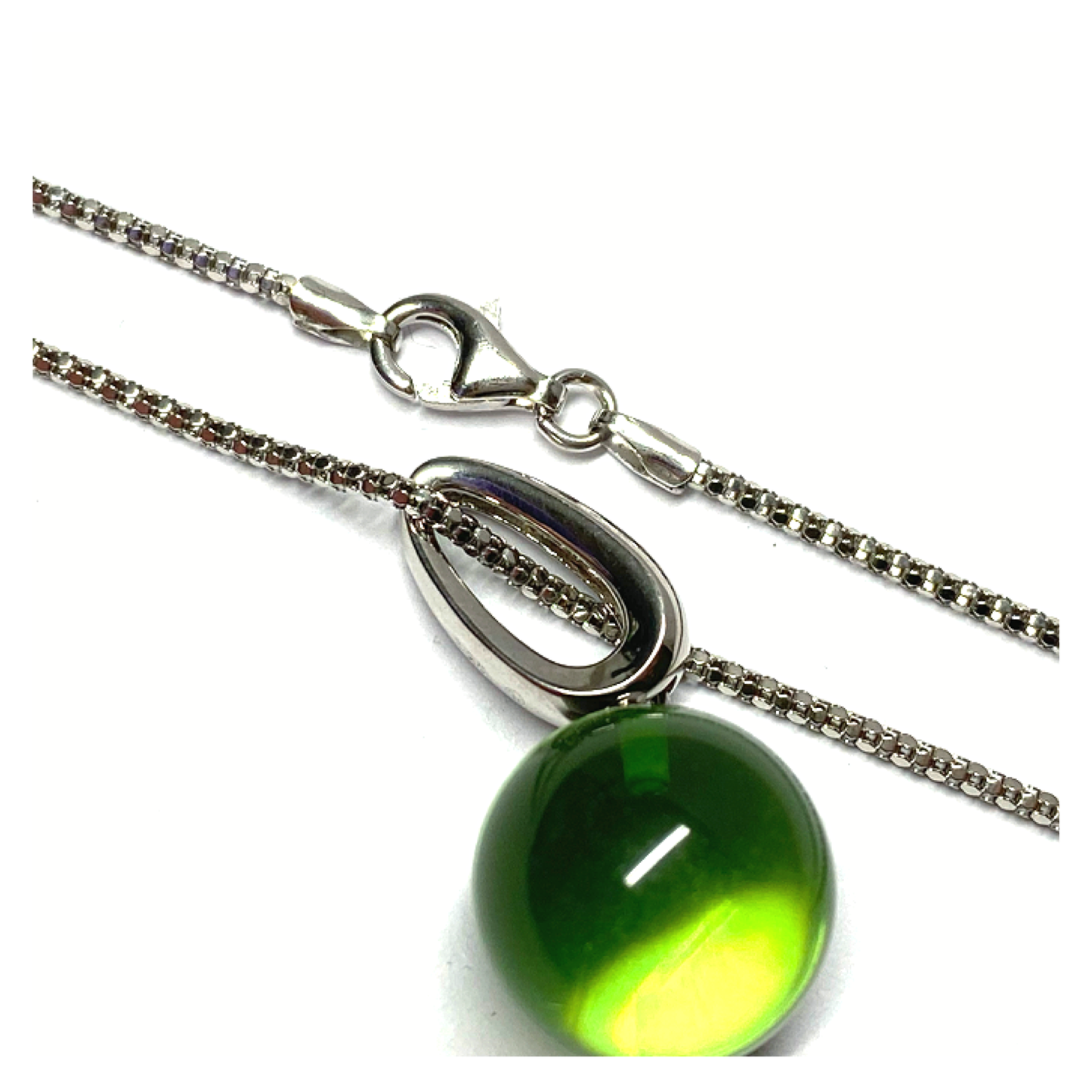Silberanhänger 925/- rhodiniert karibischer Bernstein grün Kugel 14mm Kettenanhänger inklusive Kette 46cm