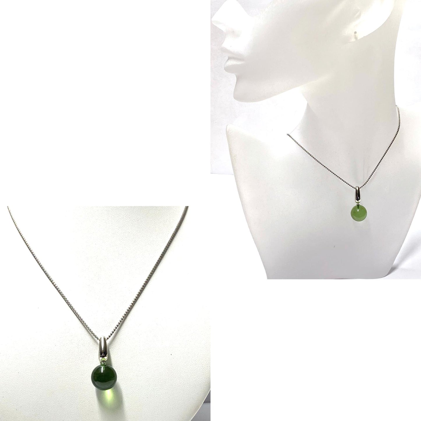 Silberanhänger 925/- rhodiniert karibischer Bernstein grün Kugel 14mm Kettenanhänger inklusive Kette 46cm