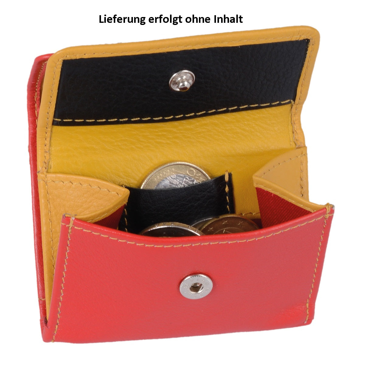 kleine Leder-Minibörse (kleiner wie EC-Karte), rot-gelb