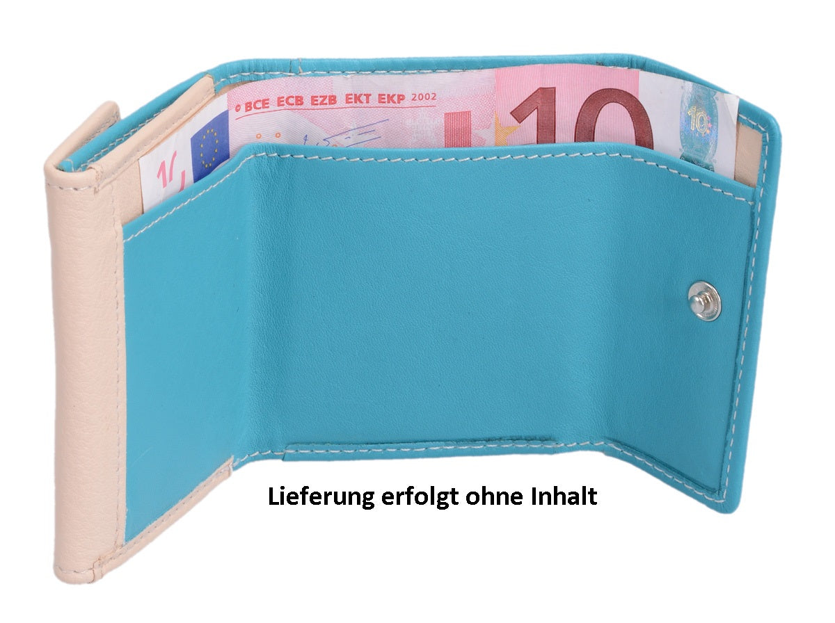 kleine Leder-Minibörse (kleiner wie EC-Karte), türkis-beige