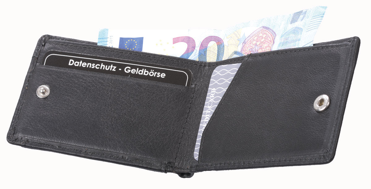 Flache Minibörse schwarz-braun aus Leder – Hosentaschenbörse mit Kleingeldfach