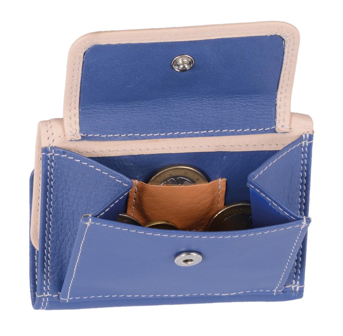 Minibörse LEMONDO, hellblau-beige-mandarine, echt Leder