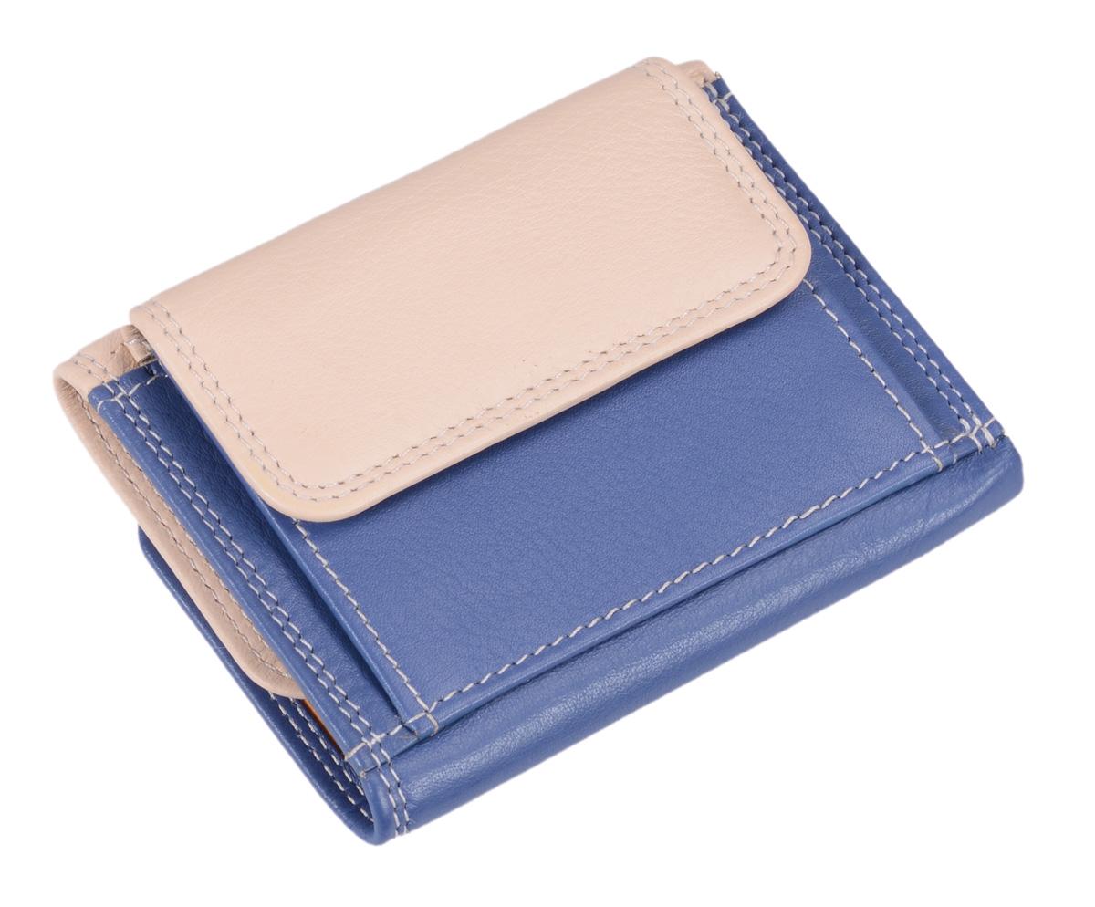 Minibörse LEMONDO, hellblau-beige-mandarine, echt Leder