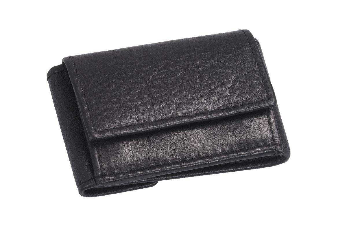 schwarze Minibörse 8x5cm Leder, Kleingeldbörse