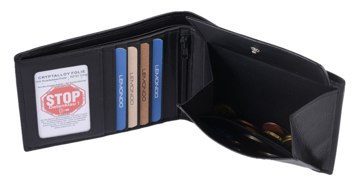 RFID Schutz Leder Scheintasche schwarz 12,5x10x2,5 cm