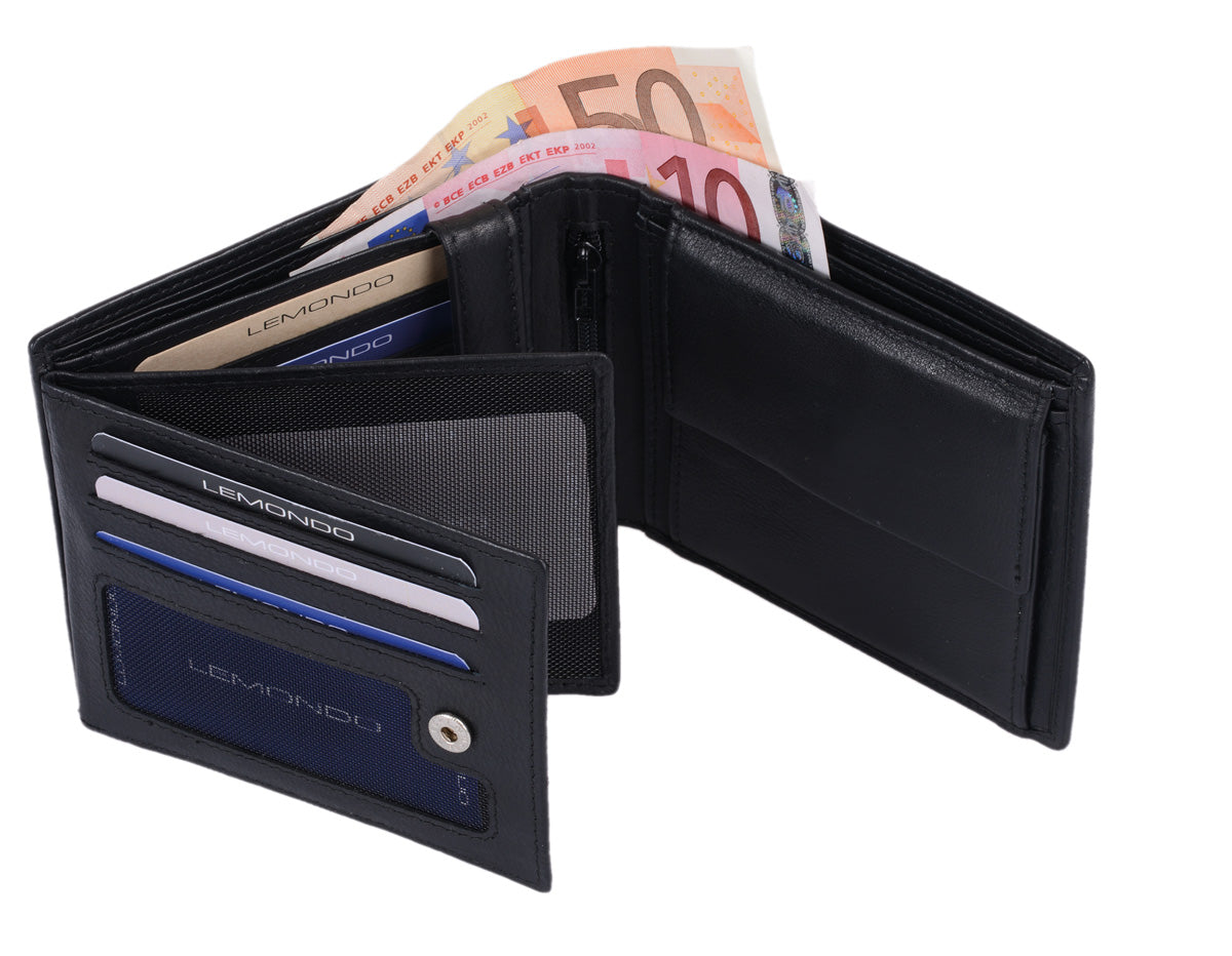 Herrenbörse Herren Geldbörse Leder querformat LEMONDO, schwarz  12,5x9,5x2,5cm
