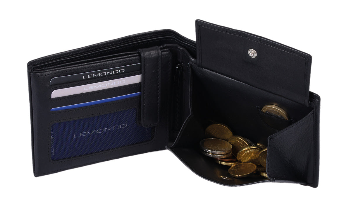 Herrenbörse Herren Geldbörse Leder querformat LEMONDO, schwarz  12,5x9,5x2,5cm