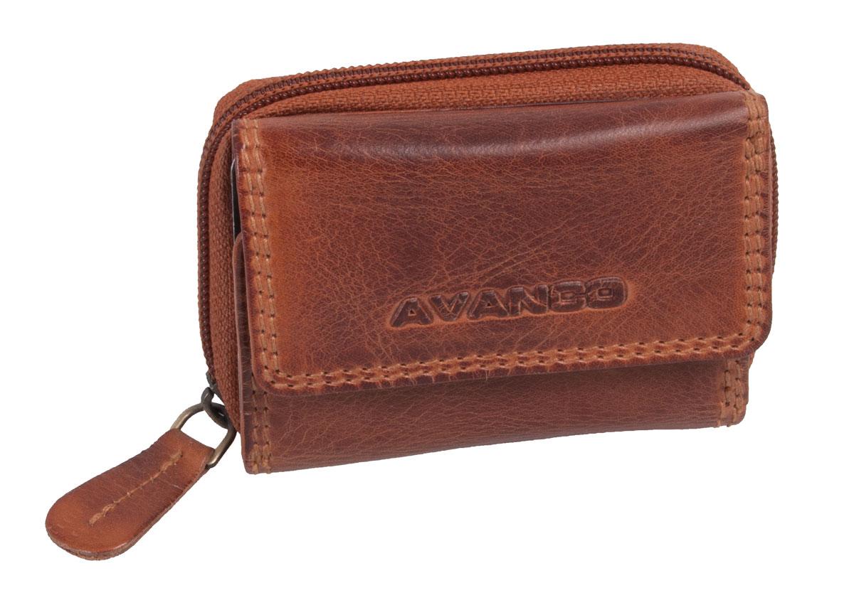XS Reißverschlussbörse Leder Minibörse braun 9x6,5cm Kartenfach