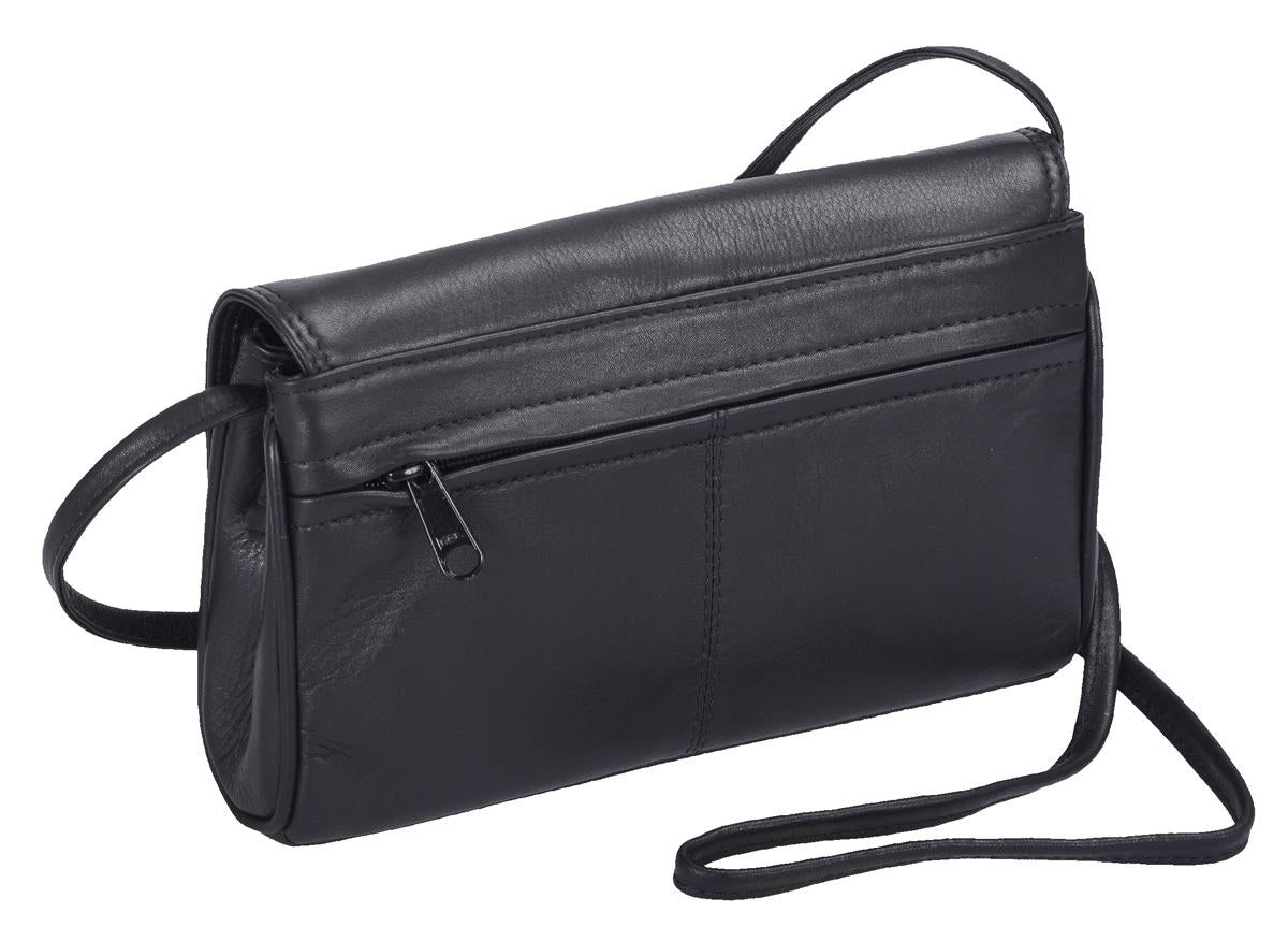 schwarze Lederhandtasche / Abendtasche Clutsch