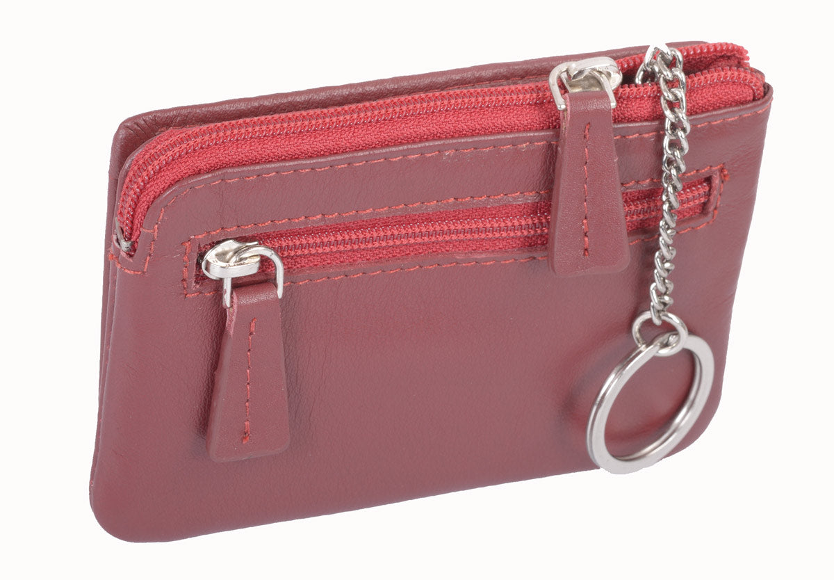 Echt Leder Schlüsseltasche rot mit 2 Ringen