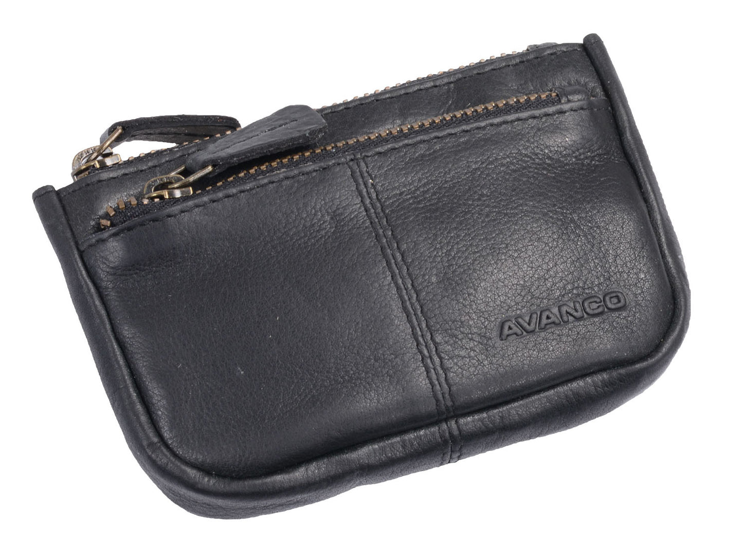 Schwarze Leder Schlüsseltasche – mit Metallreißverschluss und Schlüsselringen