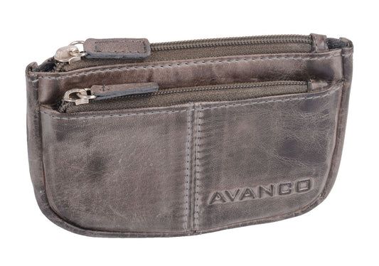 AVANCO Leder Schlüsseltasche grau mit 2 Schlüsselringen und Reißverschlussfach