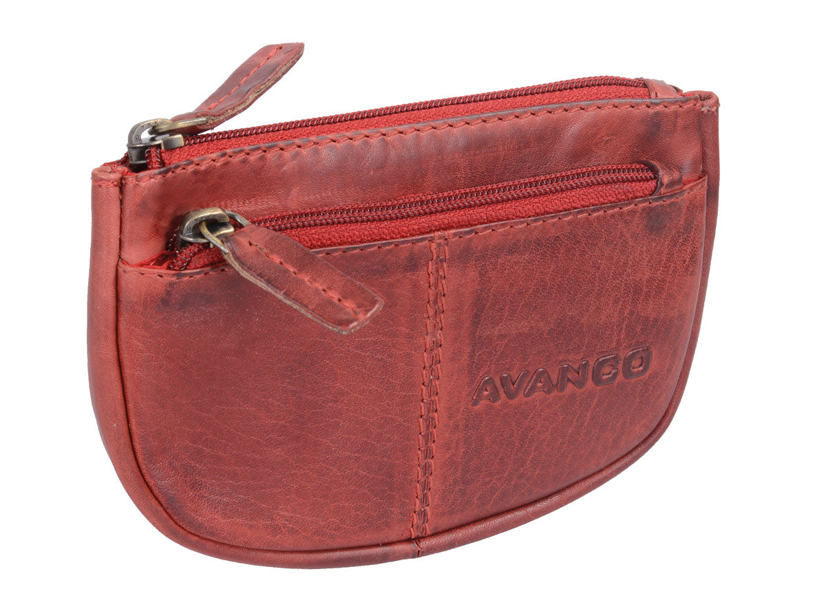 Leder Schlüsseltasche Schlüsselmäppchen cherry – kompakt mit Reißverschluss