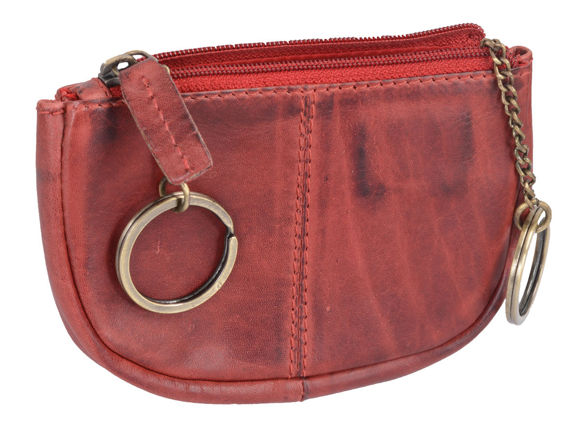 Leder Schlüsseltasche Schlüsselmäppchen cherry – kompakt mit Reißverschluss