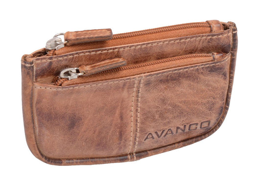 Leder Schlüsselmäppchen braun schattiert – AVANCO Schlüsseltasche mit Frontfach