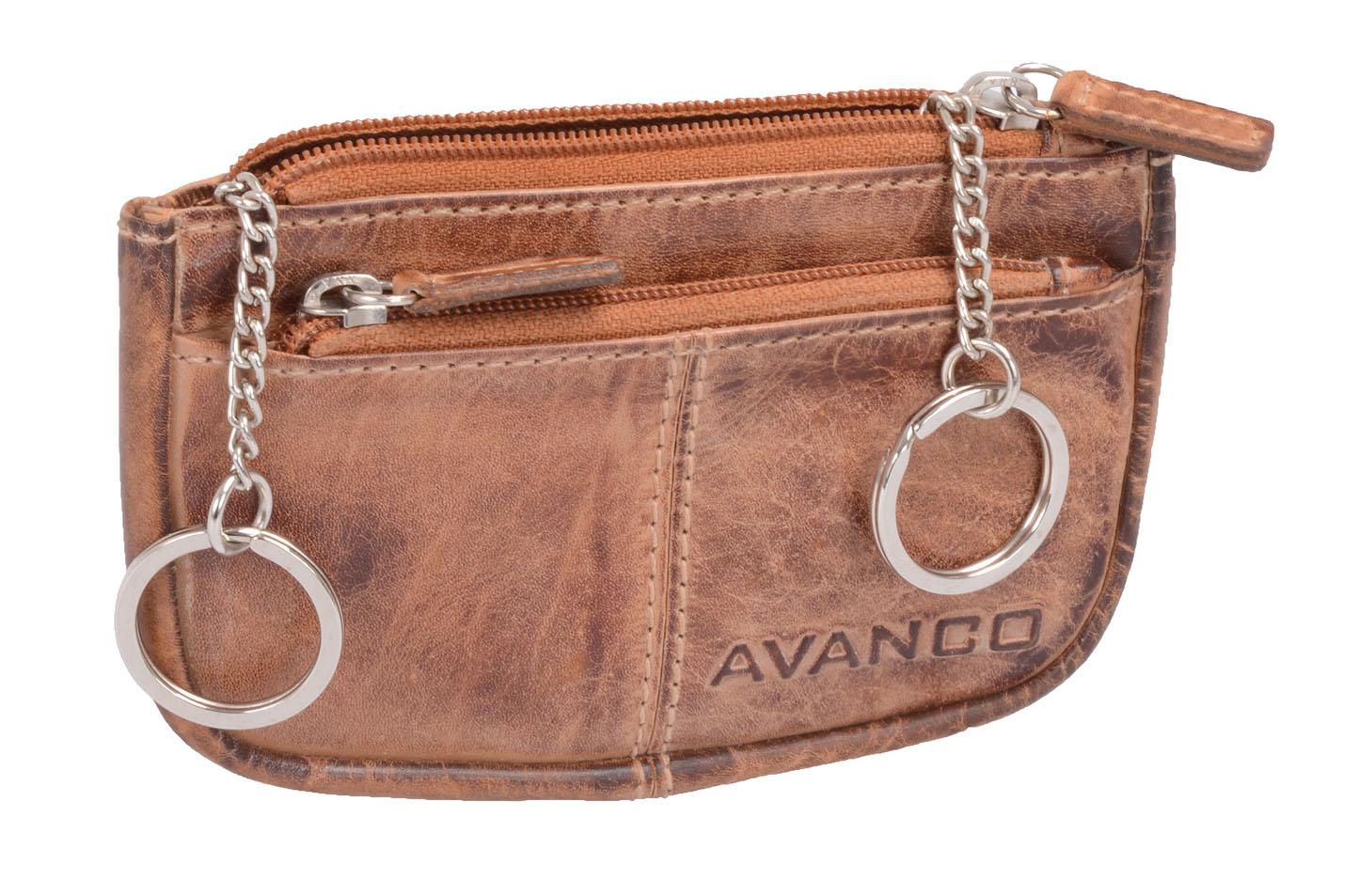 Leder Schlüsselmäppchen braun schattiert – AVANCO Schlüsseltasche mit Frontfach