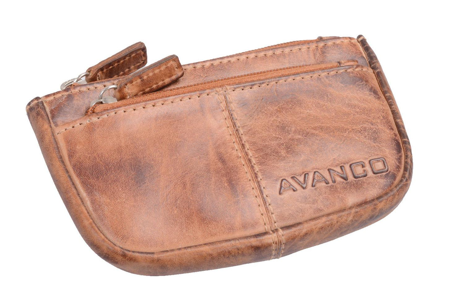 Leder Schlüsselmäppchen braun schattiert – AVANCO Schlüsseltasche mit Frontfach