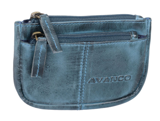 Leder Schlüsselmäppchen blau – AVANCO Schlüsseltasche mit Frontfach