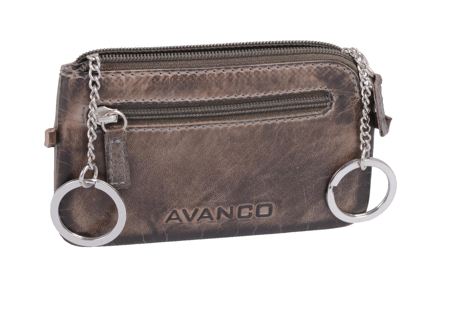 Graues Leder Schlüsselmäppchen – AVANCO Schlüsseltasche mit Frontfach