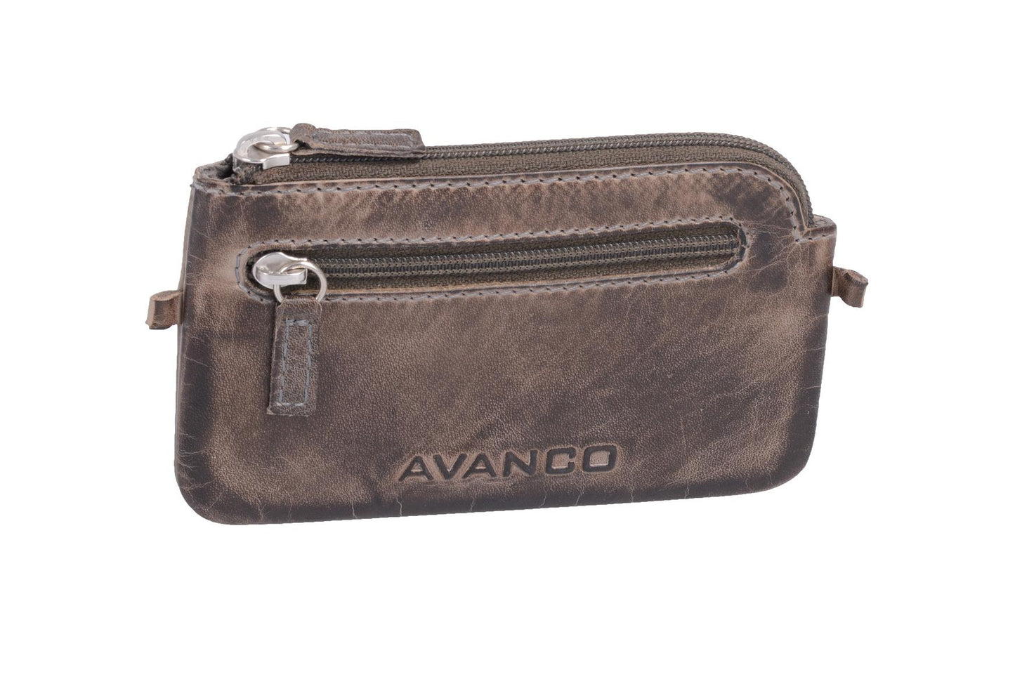 Graues Leder Schlüsselmäppchen – AVANCO Schlüsseltasche mit Frontfach