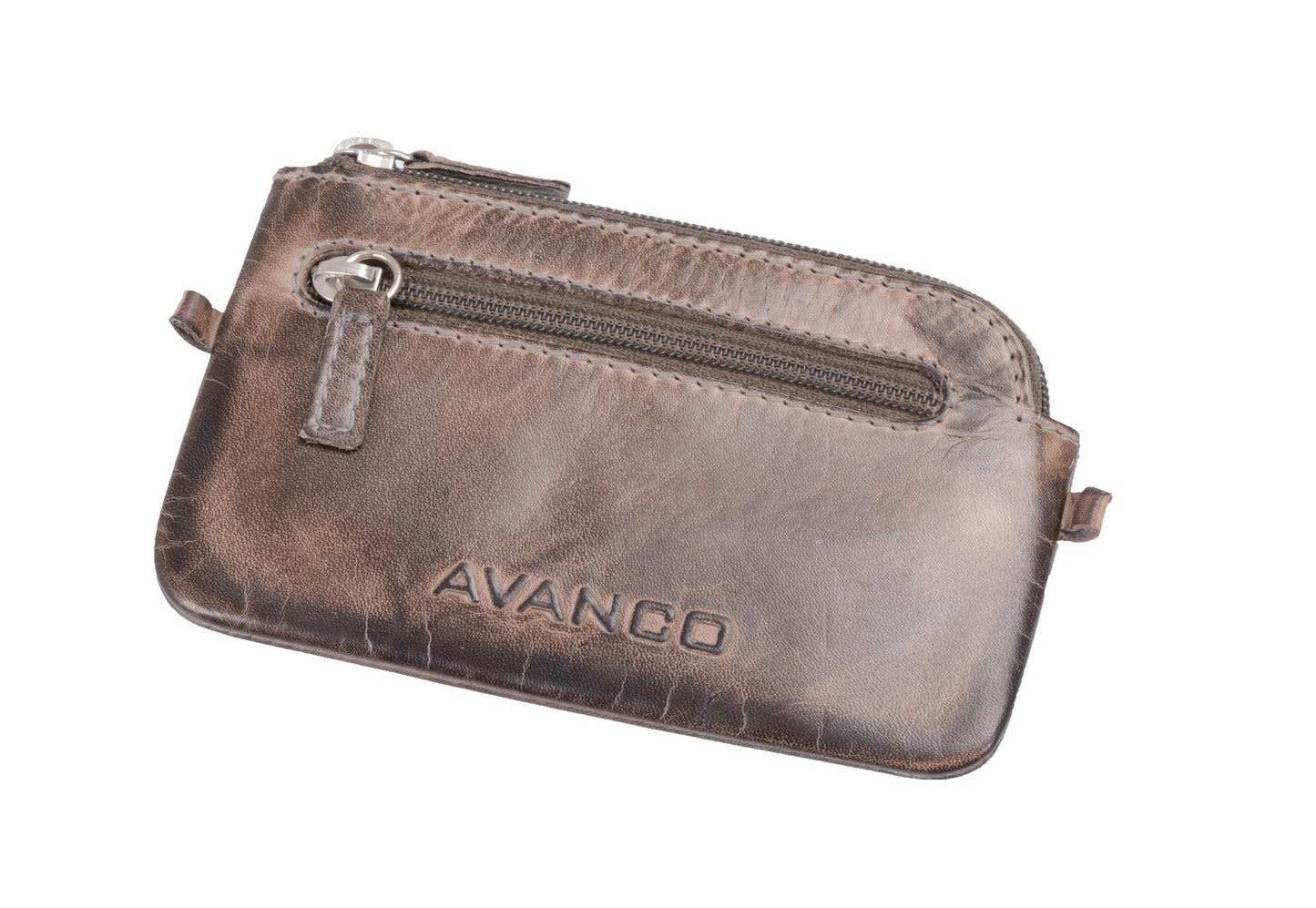 Graues Leder Schlüsselmäppchen – AVANCO Schlüsseltasche mit Frontfach