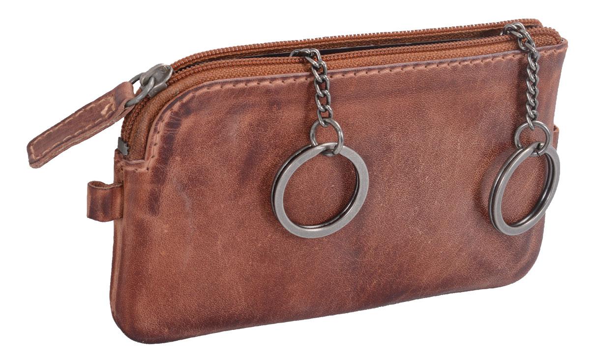 Schlüsseltasche aus Leder braun schattiert – kompakt mit Reißverschlussfach
