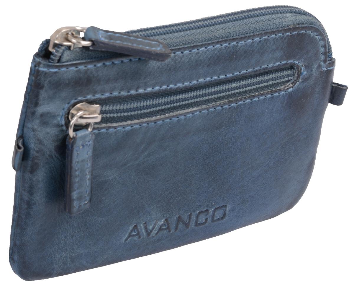 GlücksNugget Schlüsseltasche mit XXL-Öffnung und 2 Schlüsselringen aus Leder, blau + vergoldeter Glückscent