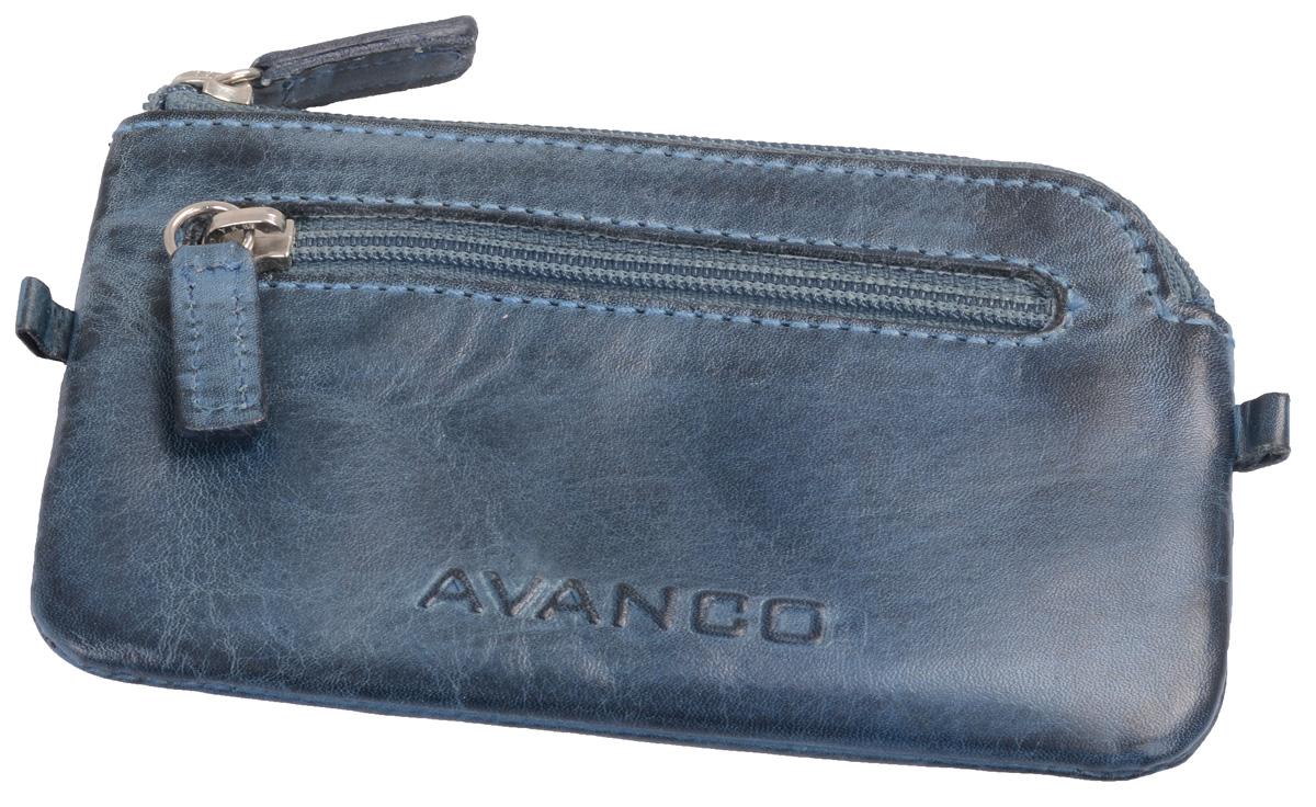 GlücksNugget Schlüsseltasche mit XXL-Öffnung und 2 Schlüsselringen aus Leder, blau + vergoldeter Glückscent