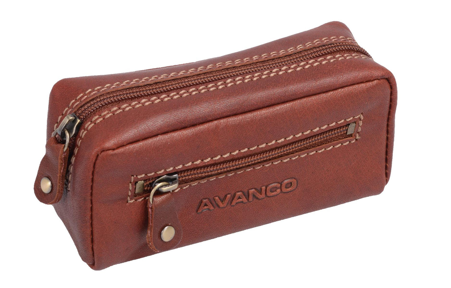 AVANCO Echtleder Schlüsseltasche braun mit 2 Schlüsselringen
