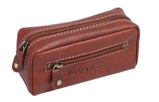 AVANCO Echtleder Schlüsseltasche braun mit 2 Schlüsselringen
