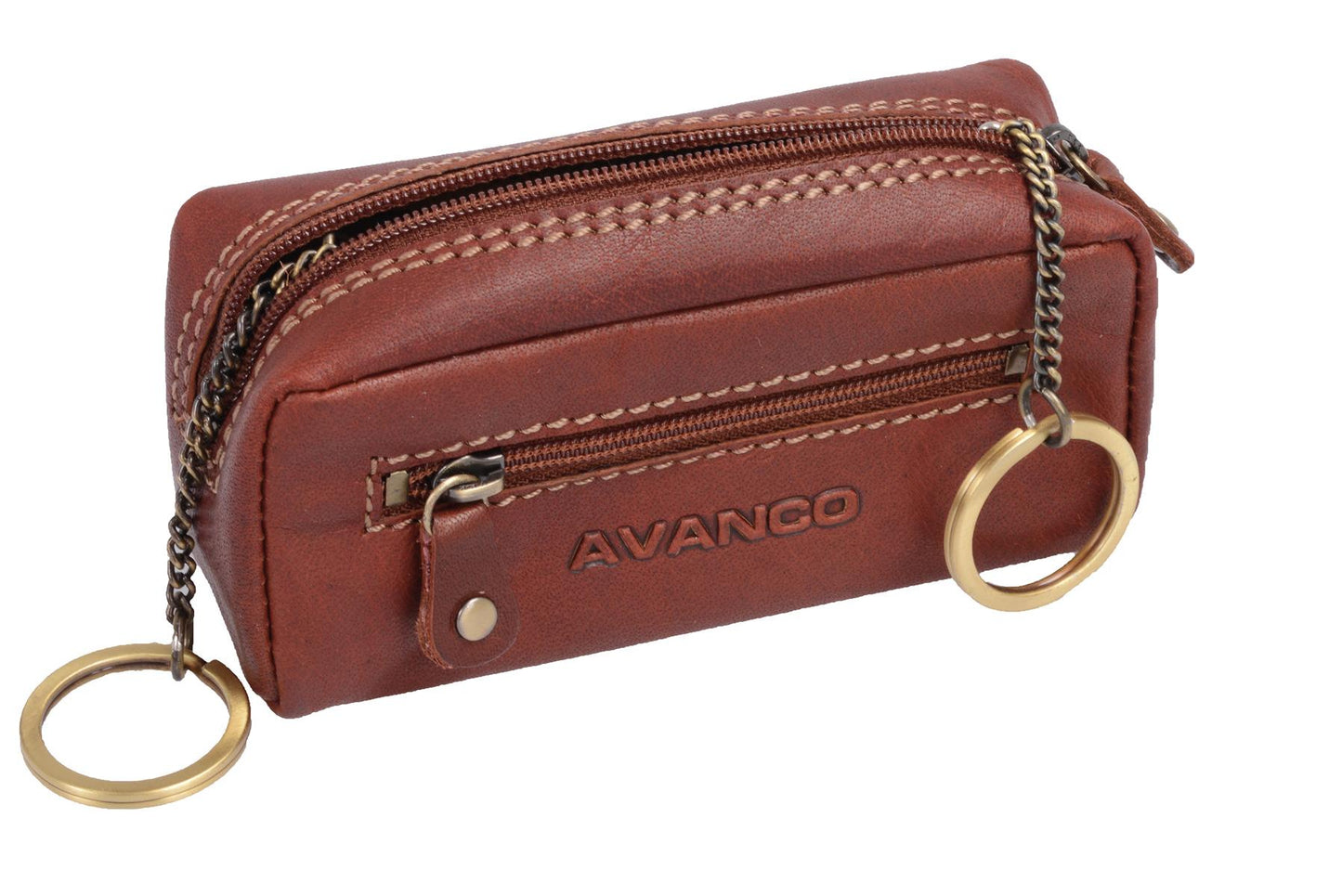AVANCO Echtleder Schlüsseltasche braun mit 2 Schlüsselringen