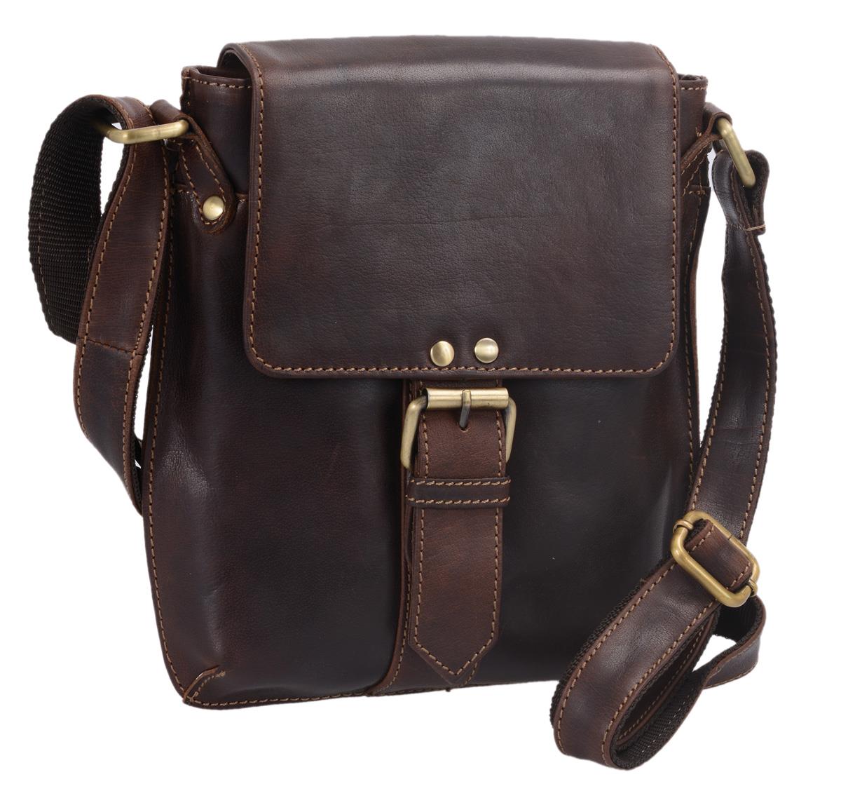 Sportliche braune Lederschultertasche mit verstellbarem Gurt