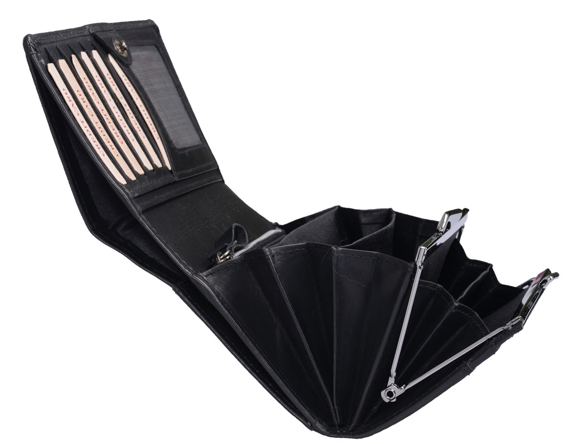 handliche Bügelbörse Knipser Clip-Verschluss, Leder, schwarz mit Klappe