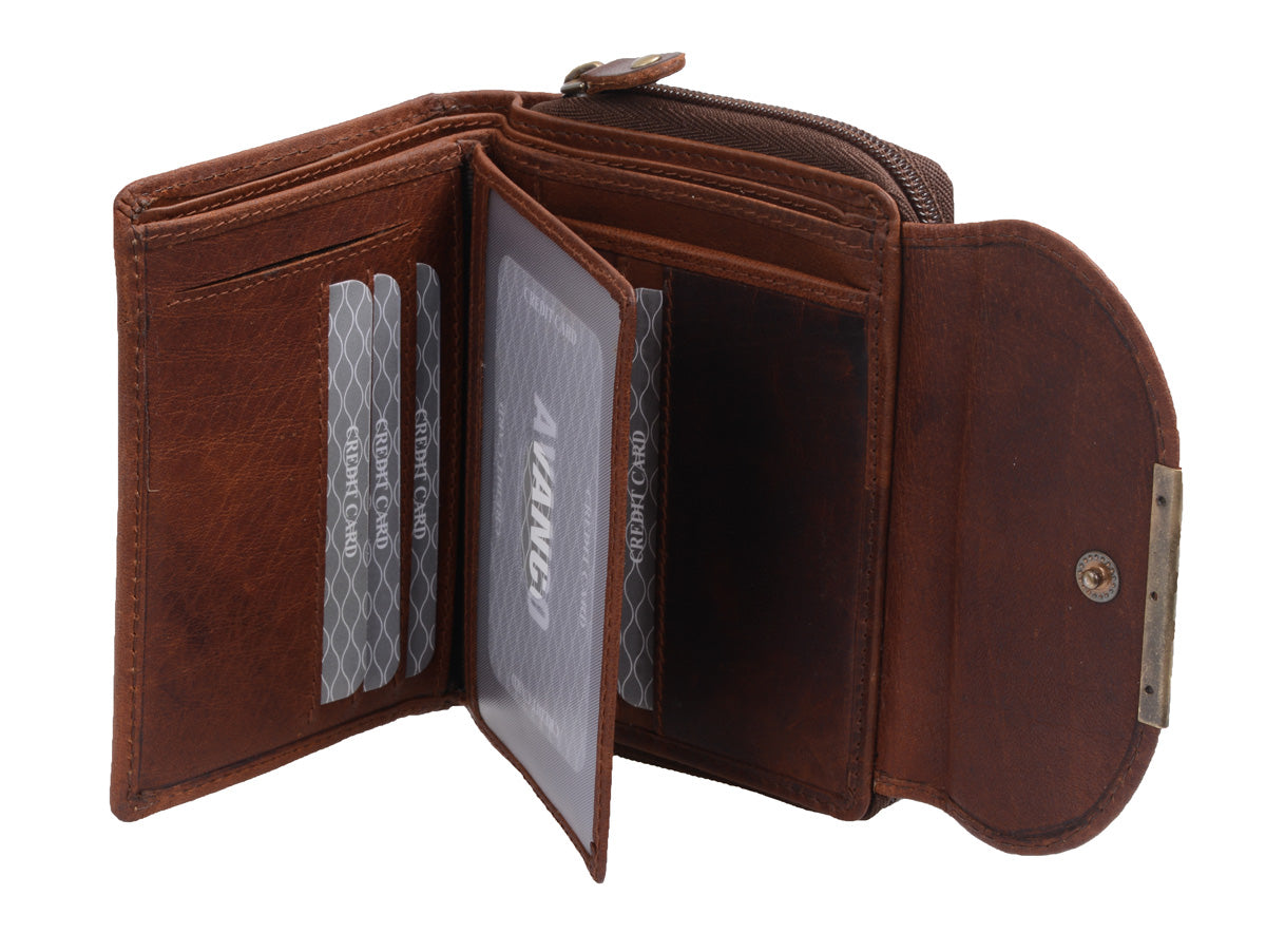 Damen Geldbörse aus Leder braun – elegantes Portemonnaie mit Reißverschluss