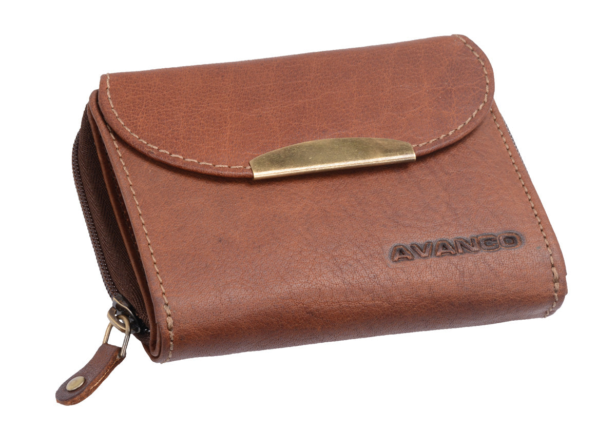 Damen Geldbörse aus Leder braun – elegantes Portemonnaie mit Reißverschluss