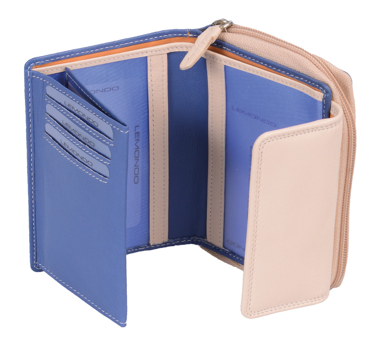 Herrenbörse Leder Brieftasche Kombibörse Lemondo hellblau-beige