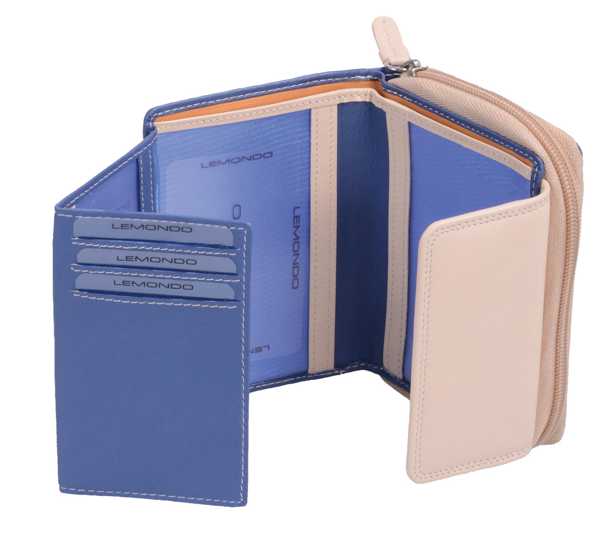 Herrenbörse Leder Brieftasche Kombibörse Lemondo hellblau-beige