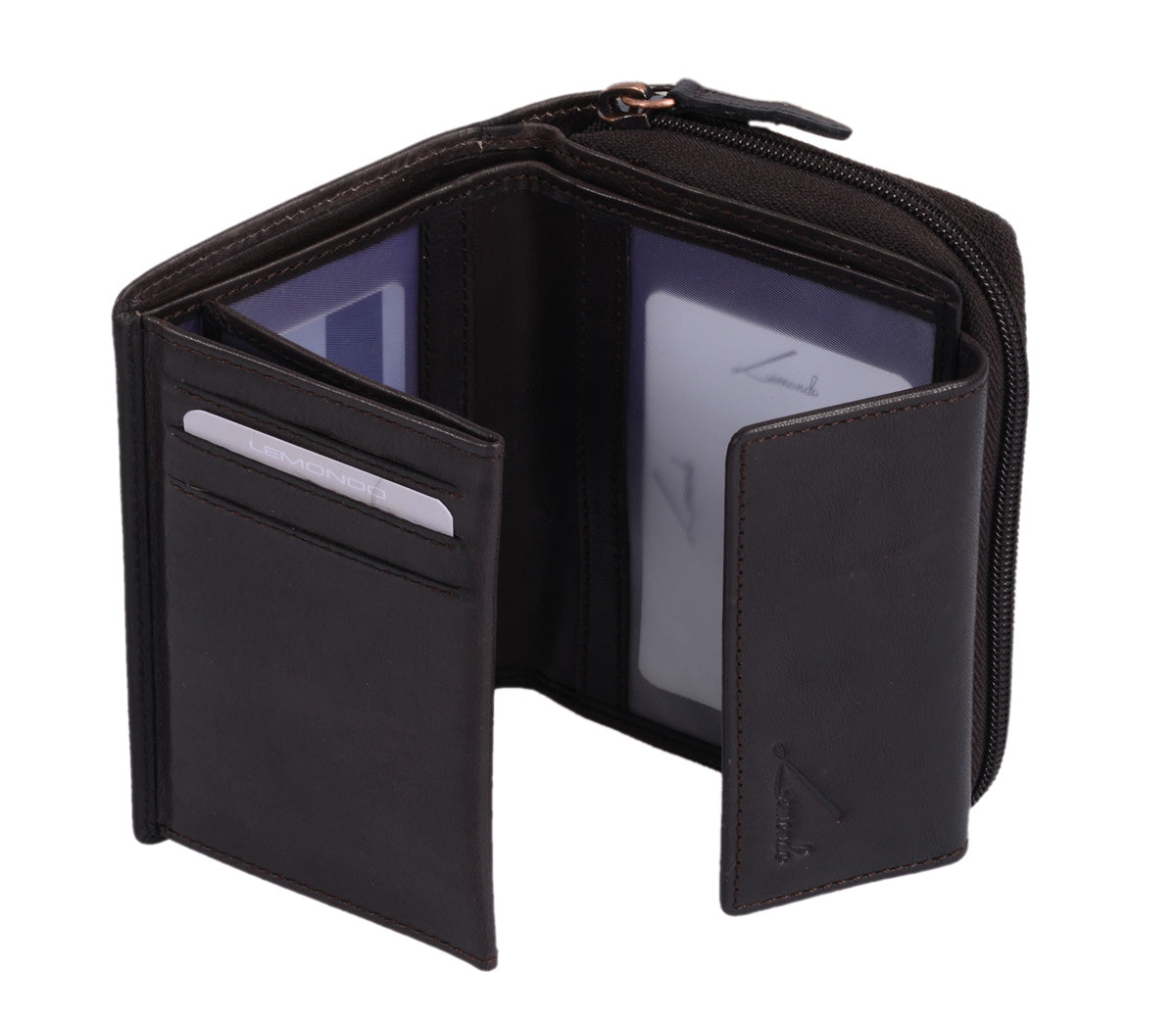 Dunkelbraune Leder Kombibörse – Brieftasche mit Reißverschlusskleingeldfach