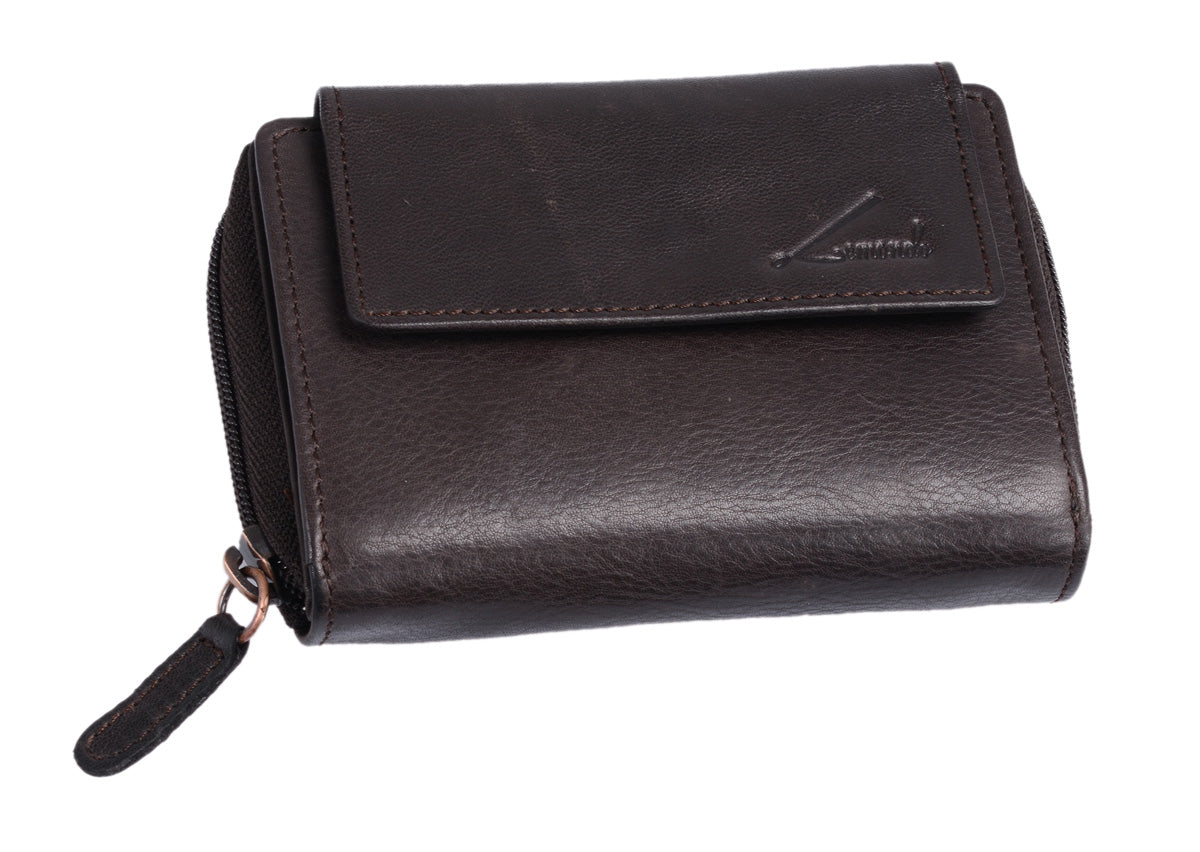 Dunkelbraune Leder Kombibörse – Brieftasche mit Reißverschlusskleingeldfach